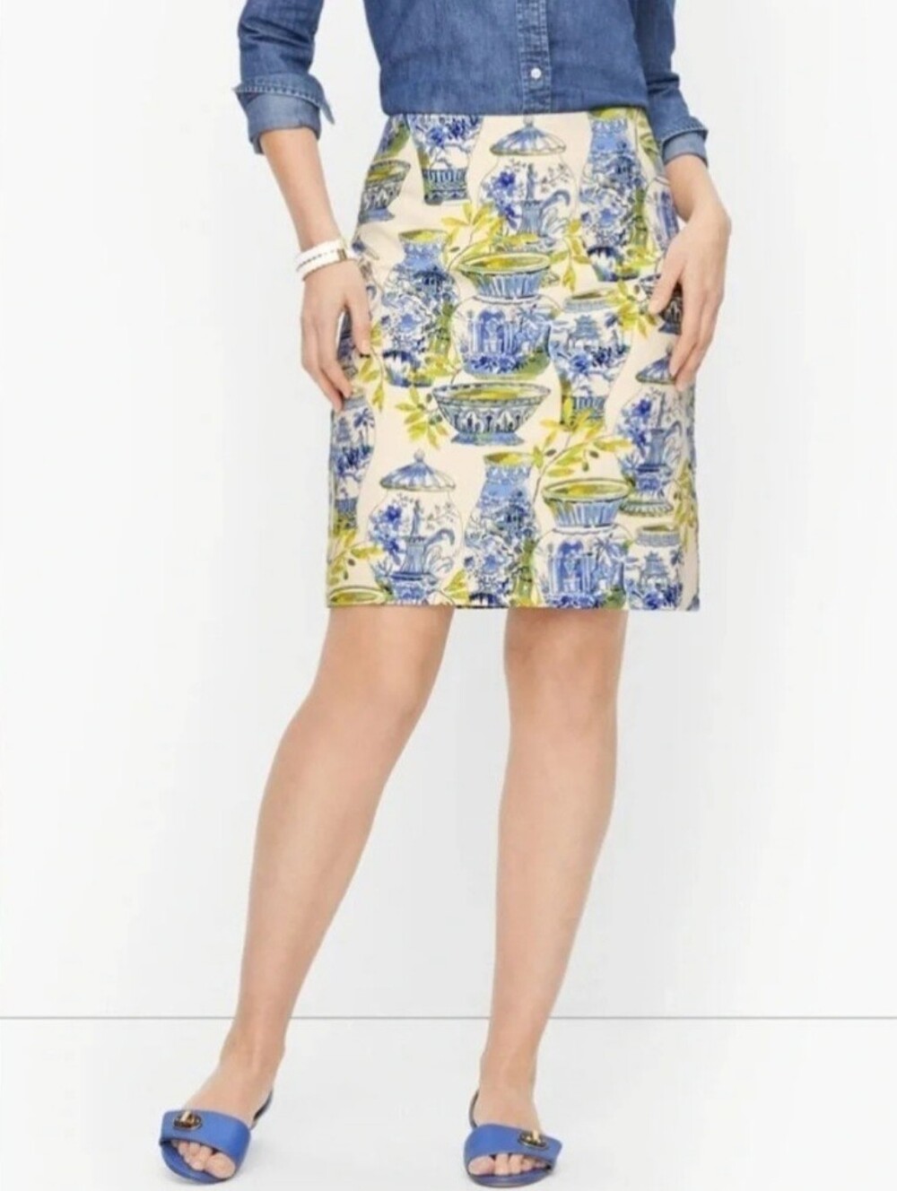 TALBOTS Cotton Canvas Skirt - Watercolor Vases SIZE 12